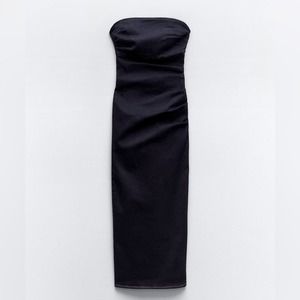 ZARA Z1975 DRAPED DENIM MIDI DRESS
